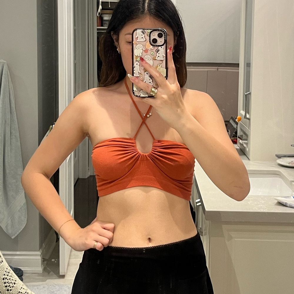 URBAN OUTFITTERS out from under burnt orange key hole tie top